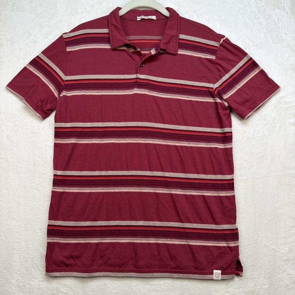 Marine Layer Striped Polo Shirt Red Short Sleeve Casual Surf Mens Medium
